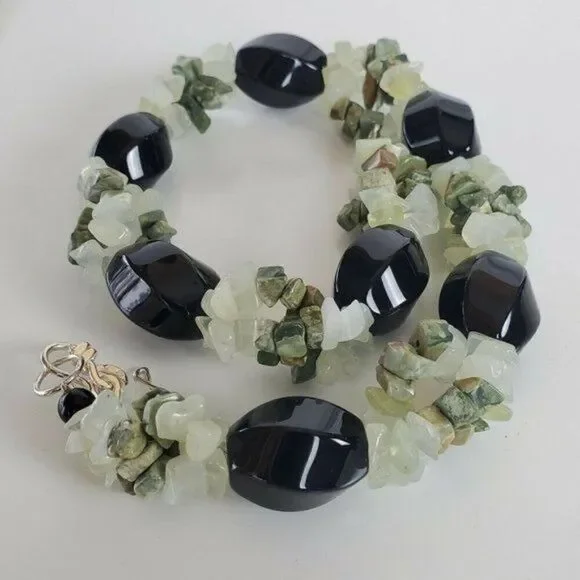 Ross-Simons Sterling Silver Chunky Bead Choker Necklace Jade Green Lace Agate - Picture 11 of 13